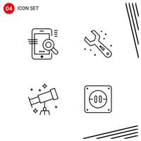 Collection of 4 Vector Icons in Line style. Pixle Perfect Outline Symbols for Web and Mobile. Line Icon Signs on White Background. 4 Icons.