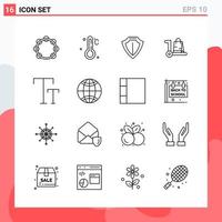 Collection of 16 Vector Icons in Line style. Modern Outline Symbols for Web and Mobile. Line Icon Sign Isolated on White Background. 16 Icons.