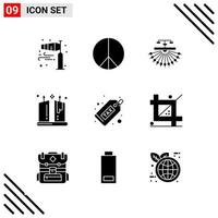 conjunto perfecto de píxeles de 9 iconos sólidos. conjunto de iconos de glifo para el diseño de sitios web y la interfaz de aplicaciones móviles. vector