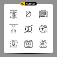 9 símbolos de contorno del paquete de iconos negros para diseños receptivos sobre fondo blanco. 9 iconos establecidos. vector