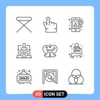 9 Line Black Icon Pack Outline Symbols for Mobile Apps isolated on white background. 9 Icons Set. vector