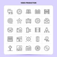 esquema 25 conjunto de iconos de producción de video. conjunto de iconos negros de diseño de estilo de línea vectorial. paquete de pictogramas lineales. ilustración vectorial de diseño de ideas de negocios web y móviles. vector