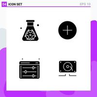 conjunto de 4 iconos en estilo sólido. símbolos de glifos creativos para el diseño de sitios web y aplicaciones móviles. signo de icono sólido simple aislado sobre fondo blanco. 4 iconos. vector