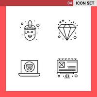 4 Icon Pack Line Style Outline Symbols on White Background. Simple Signs for general designing. vector