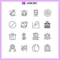 16 Icons in Line Style. Outline Symbols on White Background. Creative Vector Signs for Web mobile and Print.