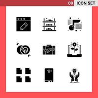 9 Icon Pack Solid Style Glyph Symbols on White Background. Simple Signs for general designing. vector