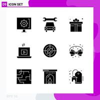 conjunto de iconos sólidos. paquete de 9 iconos de glifos aislados en fondo blanco para impresión web y móvil. vector