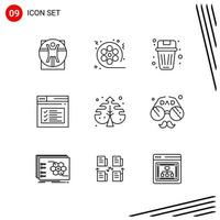 Collection of 9 Vector Icons in Line style. Pixle Perfect Outline Symbols for Web and Mobile. Line Icon Signs on White Background. 9 Icons.