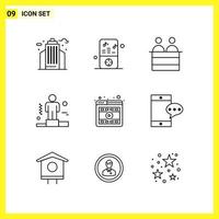 9 Icon Set. Simple Line Symbols. Outline Sign on White Background for Website Design Mobile Applications and Print Media. vector