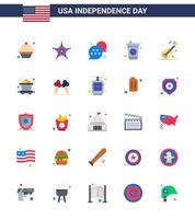 feliz día de la independencia paquete de iconos de 25 pisos para web e impresión música americana usa guiter bebida editable usa day elementos de diseño vectorial vector