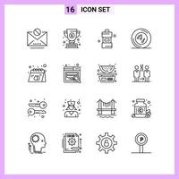 16 Icons in Line Style. Outline Symbols on White Background. Creative Vector Signs for Web mobile and Print.