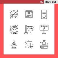 9 Icon Pack Line Style Outline Symbols on White Background. Simple Signs for general designing. vector