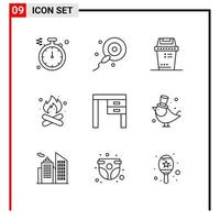 9 General Icons for website design print and mobile apps. 9 Outline Symbols Signs Isolated on White Background. 9 Icon Pack. vector