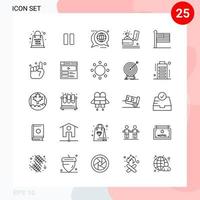 Vector Pack of 25 Icons in Line Style. Creative Outline Pack isolated on White Background for Web and Mobile.