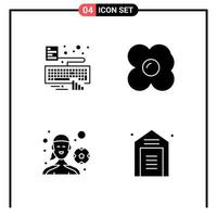 conjunto de 4 iconos de estilo sólido para web y móvil. símbolos de glifos para imprimir. signos de icono sólido aislados sobre fondo blanco. 4 conjunto de iconos. vector