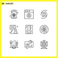 9 Icon Set. Simple Line Symbols. Outline Sign on White Background for Website Design Mobile Applications and Print Media. vector