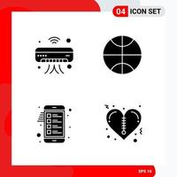 Creative Set of 4 Universal Glyph Icons isolated on White Background vector