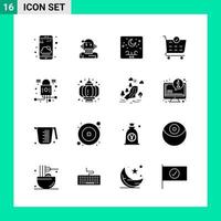 Pack of 16 Solid Style Icon Set. Glyph Symbols for print. Creative Signs Isolated on White Background. 16 Icon Set. vector