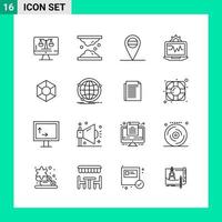 paquete de 16 iconos de estilo de línea. símbolos de esquema para imprimir. signos creativos aislados sobre fondo blanco. 16 conjunto de iconos. vector