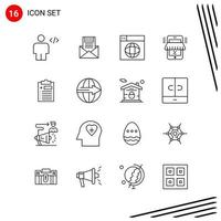 Collection of 16 Vector Icons in Line style. Pixle Perfect Outline Symbols for Web and Mobile. Line Icon Signs on White Background. 16 Icons.