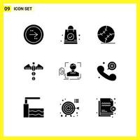 9 Icon Set. Simple Solid Symbols. Glyph Sign on White Background for Website Design Mobile Applications and Print Media. vector