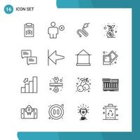 Vector Pack of 16 Outline Symbols. Line Style Icon Set on White Background for Web and Mobile.