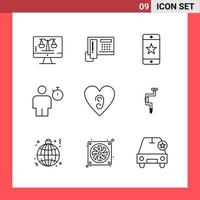 9 Icon Pack Line Style Outline Symbols on White Background. Simple Signs for general designing. vector