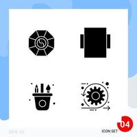 Modern Pack of 4 Icons. Solid Glyph Symbols isolated on White Backgound for Website designing vector