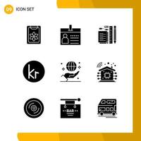 9 Icon Set. Solid Style Icon Pack. Glyph Symbols isolated on White Backgound for Responsive Website Designing. vector