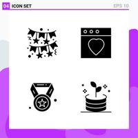 Set of 4 icons in solid style. Creative Glyph Symbols for Website Design and Mobile Apps. Simple Solid Icon Sign Isolated on White Background. 4 Icons. vector