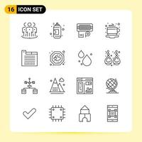 16 íconos creativos para el diseño moderno de sitios web y aplicaciones móviles receptivas. 16 signos de símbolos de contorno sobre fondo blanco. paquete de 16 iconos. vector