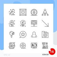 Modern Pack of 16 Icons. Line Outline Symbols isolated on White Backgound for Website designing vector