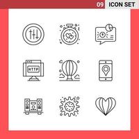 9 Icon Pack Line Style Outline Symbols on White Background. Simple Signs for general designing. vector