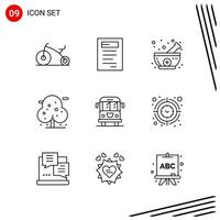 Collection of 9 Vector Icons in Line style. Pixle Perfect Outline Symbols for Web and Mobile. Line Icon Signs on White Background. 9 Icons.