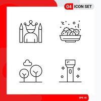 Creative Set of 4 Universal Outline Icons isolated on White Background Creative Black Icon vector background