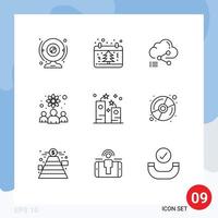 Set of 9 Vector Outlines on Grid for researchers knowledge worker tree link data Editable Vector Design Elements