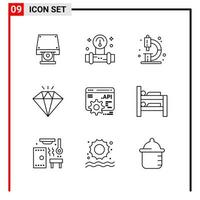 9 General Icons for website design print and mobile apps. 9 Outline Symbols Signs Isolated on White Background. 9 Icon Pack. vector