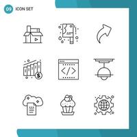 Vector Pack of 9 Outline Symbols. Line Style Icon Set on White Background for Web and Mobile.