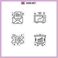 Set of 4 Modern UI Icons Symbols Signs for business mail discount mail microwave ticket Editable Vector Design Elements
