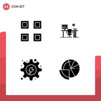 4 Universal Solid Glyph Signs Symbols of grid electrical view chair hydro Editable Vector Design Elements