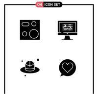 User Interface Pack of 4 Basic Solid Glyphs of cooking information plate data brim Editable Vector Design Elements