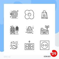 Modern Pack of 9 Icons Line Outline Symbols isolated on White Backgound for Website designing Creative Black Icon vector background