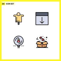 Editable Vector Line Pack of 4 Simple Filledline Flat Colors of agriculture find scarecrow interface magnifier Editable Vector Design Elements