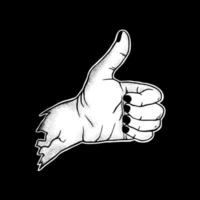 Hand thumbs up art Illustration hand drawn black and white vector for tattoo, sticker, logo etc Hand thumbs up art Illustration hand drawn black and white vector for tattoo, sticker, logo etc