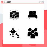 Collection of 4 Vector Icons in solid style Modern Glyph Symbols for Web and Mobile Solid Icon Sign Isolated on White Background 4 Icons