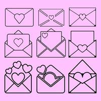 Love letter outline vector illustration. Love letter icon design element. Set of envelope with heart graphic resource. Valentine envelope collection