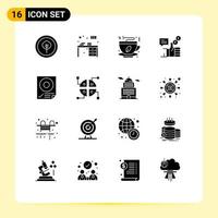 Set of 16 Vector Solid Glyphs on Grid for check facebook tea like campaign Editable Vector Design Elements