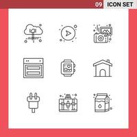 Set of 9 Modern UI Icons Symbols Signs for handwatch website photography web layout Editable Vector Design Elements