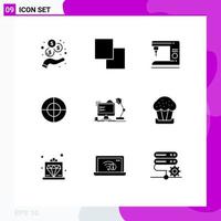 Set of 9 Vector Solid Glyphs on Grid for computer office home workstation mark Editable Vector Design Elements