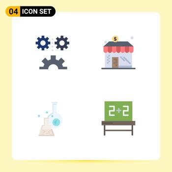 paquete de 4 signos y símbolos de iconos planos modernos para medios de impresión web, como prueba de taller de mecanización de vasos de ciencia aplicada, elementos de diseño de vectores editables